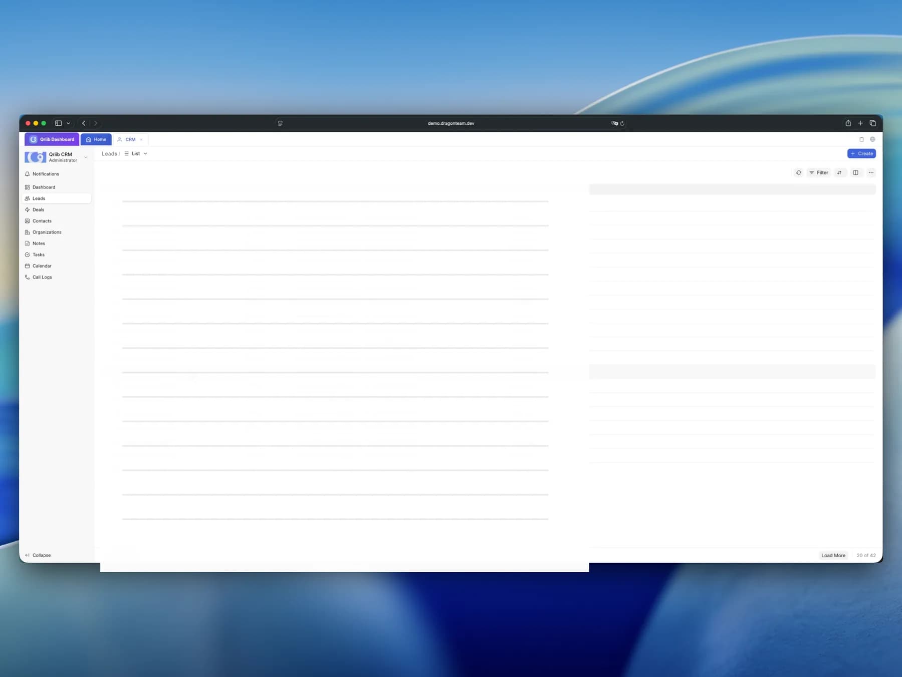 مساحة العملاء المحتملين في Qriib CRM مع إخفاء بيانات التواصل